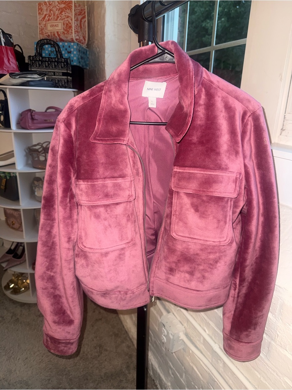 Nine West Velour Jacket in Rose Mauve